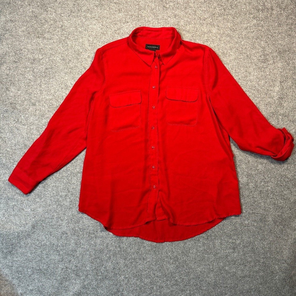Investments Womens Red Long Roll Tab Sleeve Button Front Blouse Size Large L